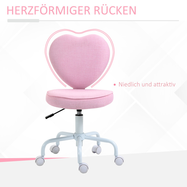 Drejestol Executive Stol Computer Stol Sæde Højdejustering Sød Hjerteformet Polstring Pink Hørstof 40 X 50 X 79-89 Cm