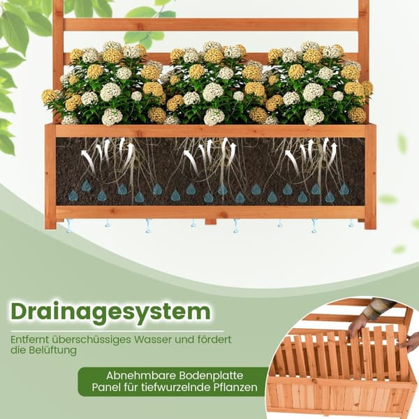 Vertikal planteringslåda av gran med spaljé och dränering
