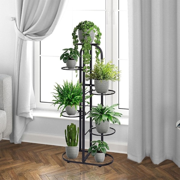Moderni metallinen kukkateline 6 tasoa musta