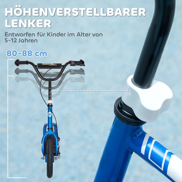 Barnsparkcykel, justerbart styre, stora hjul, blå