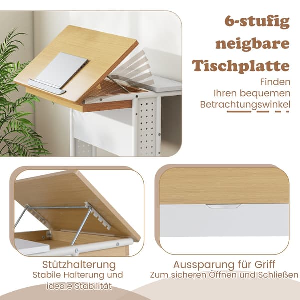 Mobilt laptopbord med vippeplade, opbevaring, hjul