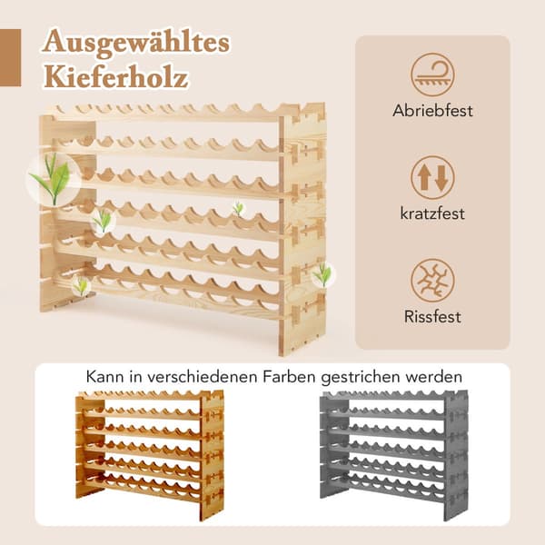 Pinottava modulaarinen viiniteline, tilaa 60 pullolle, mänty