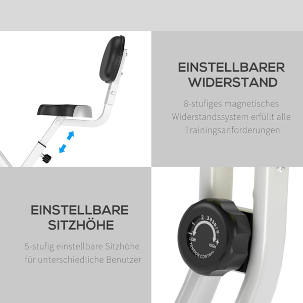 Motionscykel F-Bike Cykeltræner Med 8-Trins Justerbar Magnetisk Modstand, Højdejusterbar Stål Gul + Hvid 43 X 97 X 109 Cm