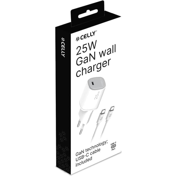USB-laturi GaN 1 x USB-C PD 25W + USB-C kaapeli