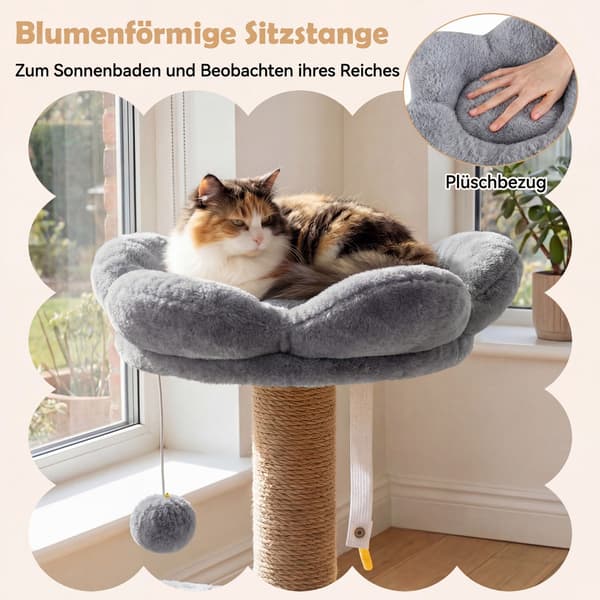 96 cm klösträd med plattform, bädd och leksaker, grått