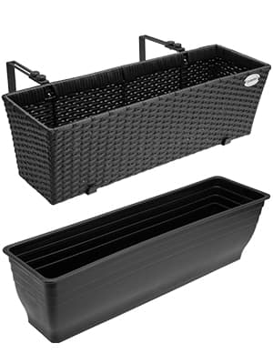 Polyrottinkinen ikkunalaatikkosetti, 60x20x19cm, musta, 2 kpl