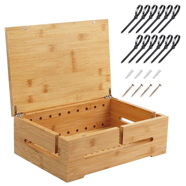 Bambu kabelförvaringslåda med lock – Kabelhantering