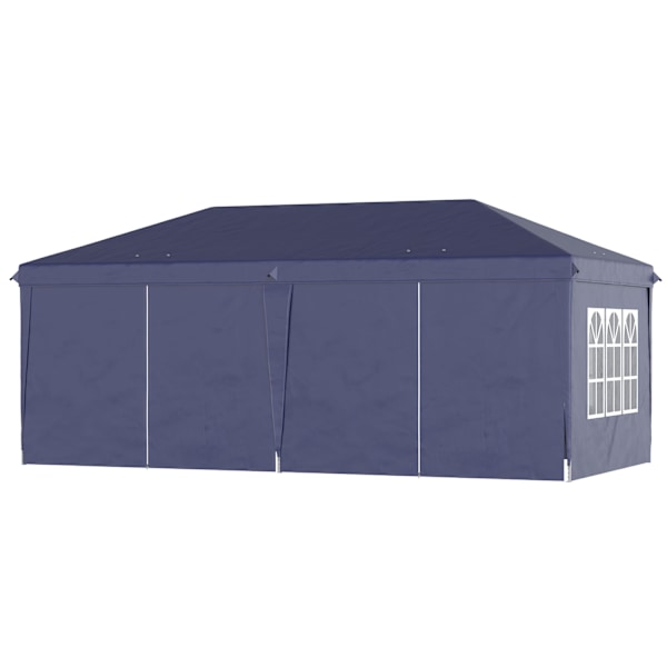 Hopfällbar paviljong 5,85x2,95m med UV-skydd, sidoväggar & fönster, dragkedjedörrar, robust stål, blå för trädgård & evenemang