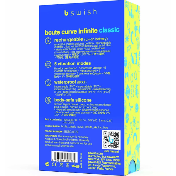 B Swish - Bcute Curve Infinite Classic ladattava vibraattori sininen silikoni