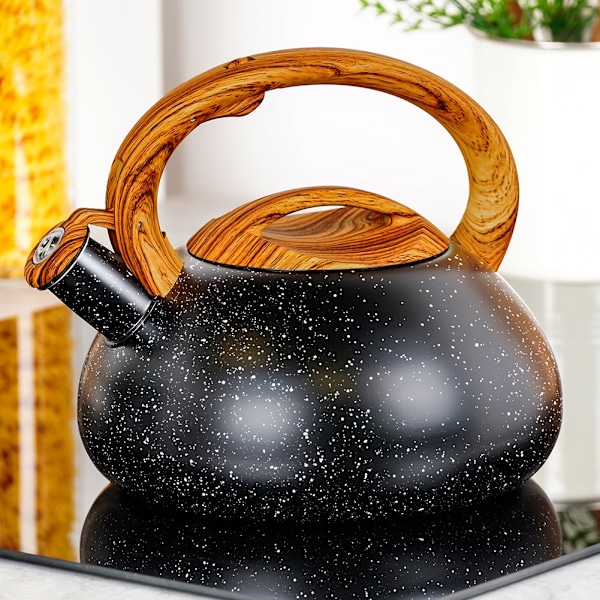 Elkedel med fløjte, stål, sort, 3 l