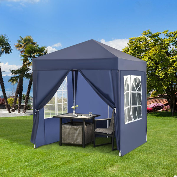 Gazebo 2X2M Foldepavillon 4 Sidevægge Med Vinduesdør Med Lynlås Marquee Havetelt Inklusive Pløkker Guy Ropes Metal Oxford