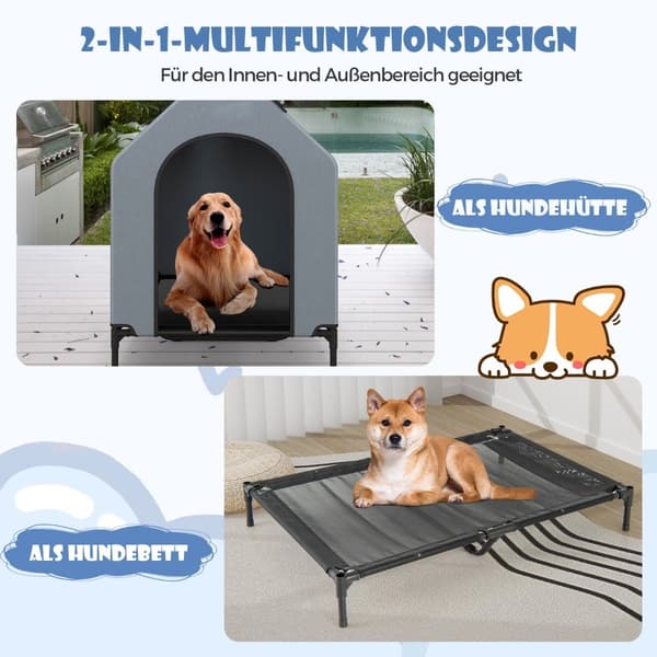 Forhøjet hundehus & seng, åndbart mesh, 75x110x106 cm
