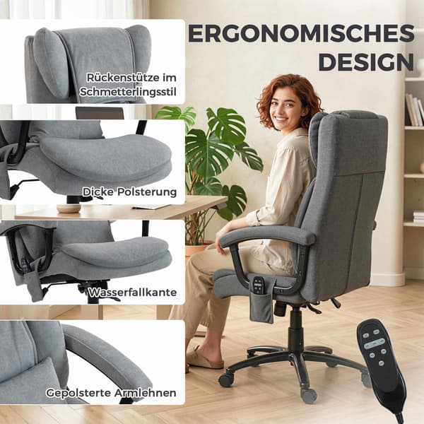 Ergonomisk massagestol med hög rygg, grå sammet