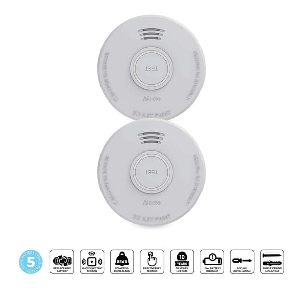 Rökdetektor med 5 års batteri, 2-pack