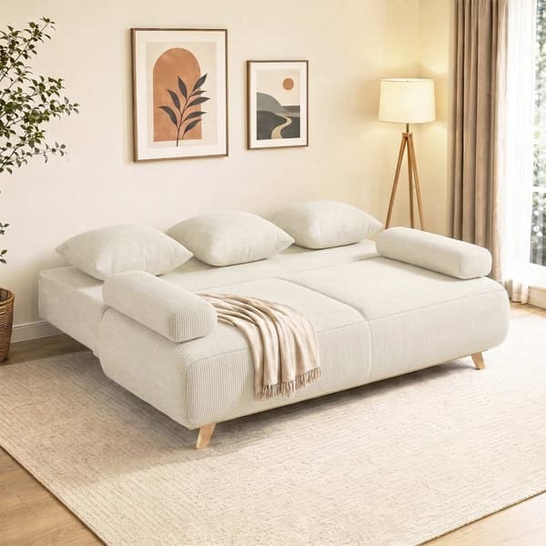 Konvertibel bäddsoffa med justerbart ryggstöd, manchester, beige