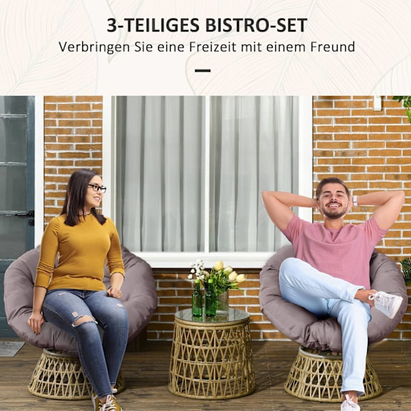 Havemøbelsæt 3 stk. Bistrosæt med sofabord & 2 stole, havesiddegruppe med hynder, altanmøbler til terrasse i gult