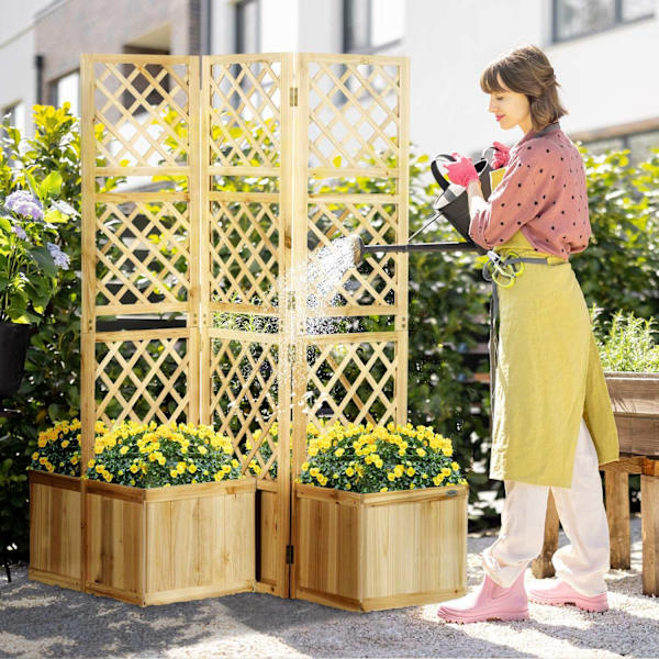 Højbed Med Folde Espalier, Plantekasse Med Privatskærm, 133 X 165 Cm Rumdeler Med 4 Blomsterkasser, Rumdeler Til Altan