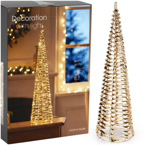 LED-julgran med kon, guld, 60 cm, timerfunktion