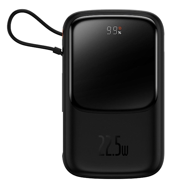Powerbank pikalatauksella 10000mAh 22,5W QC-PD-SCP-FCP USB-C-kaapeli musta