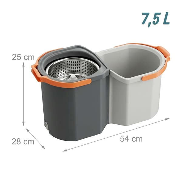 Spinmoppset med hink, 2 fack, 7,5 liters kapacitet