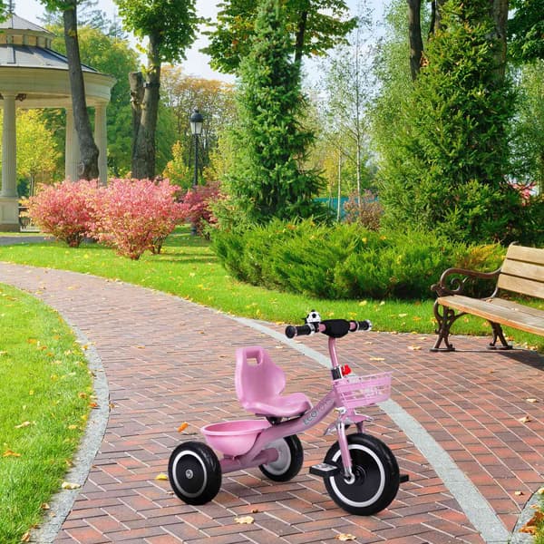 Trehjuling med halkfria grepp, klocka, korg, rosa, ECOTOYS