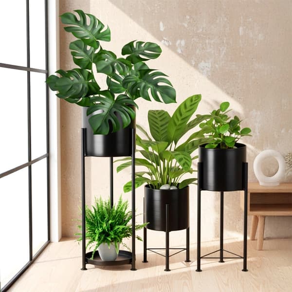 Svarta metallväxtställ set om 3 – Modern design