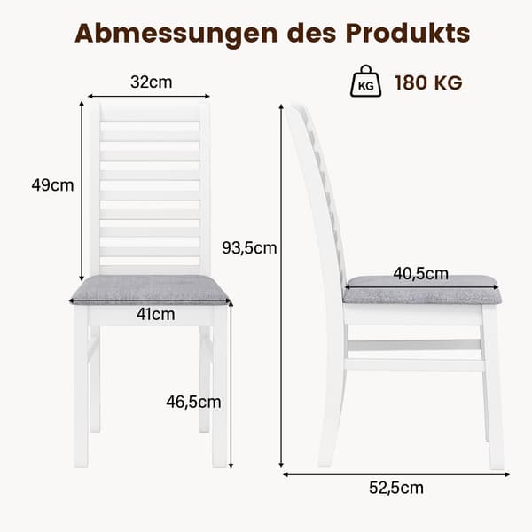Set med 2 matstolar i konstläder, ben i gummiträ, vit/grå