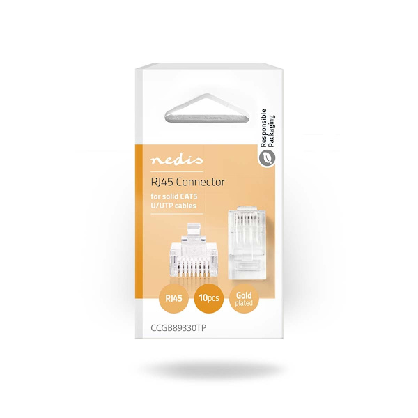 RJ45-stik | RJ45 Pass Through | Solid UTP CAT5 | Lige | Guldplateret | 10 stk. | PVC | Gennemsigtig | Box