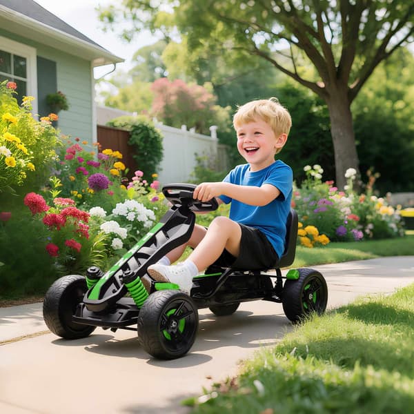 Børne-gokart med bremse, grøn, 3-6 år