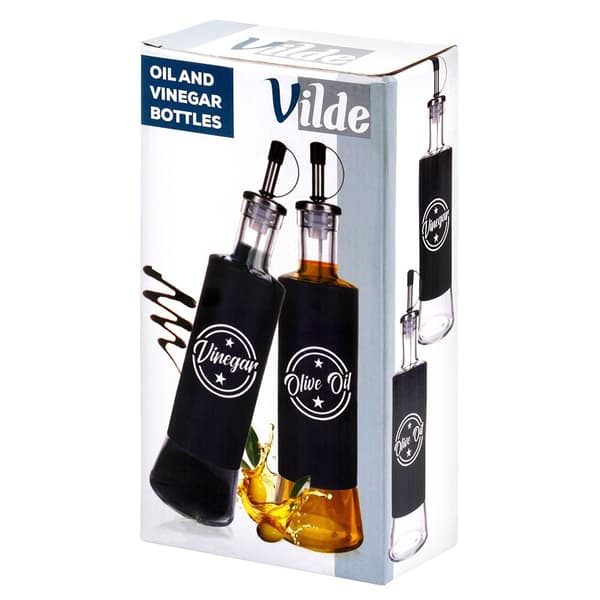 Olie- og eddikeflasker, sort glas, 300 ml, 2 stk.