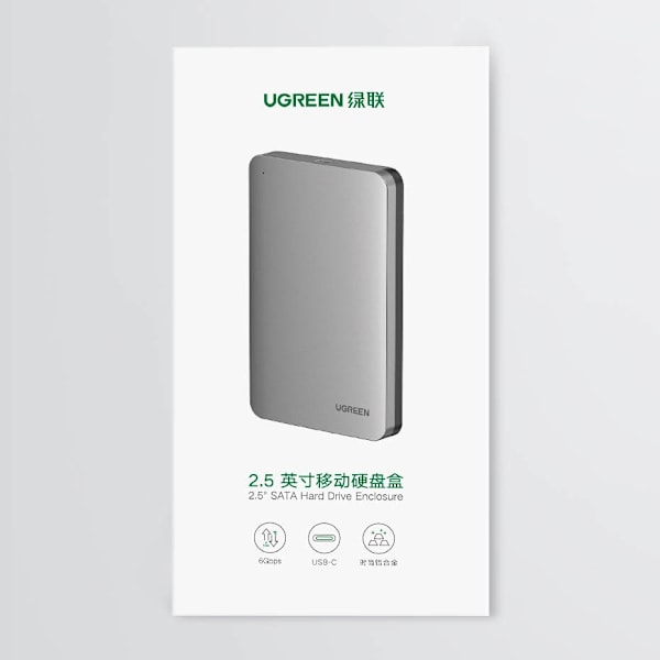 Lommetaske til 2,5'' SATA 3,0 6Gbps harddisk + USB - USB-C kabel 0,5m grå