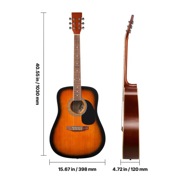 41-tums Dreadnought akustisk gitarrpaket, gigbag, Sunburst