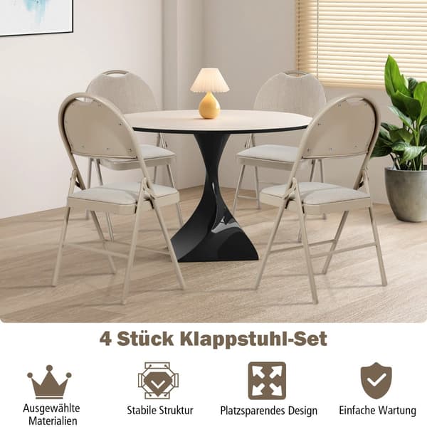 4 beige fällstolar, metallram, stoppad sits