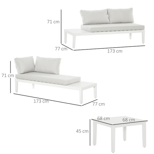 3-Delt Havemøbelsæt Med Sidebord, Altanmøbelsæt, Sofa Med Hynder, L-Form, Udendørs Aluminium, Cremehvid