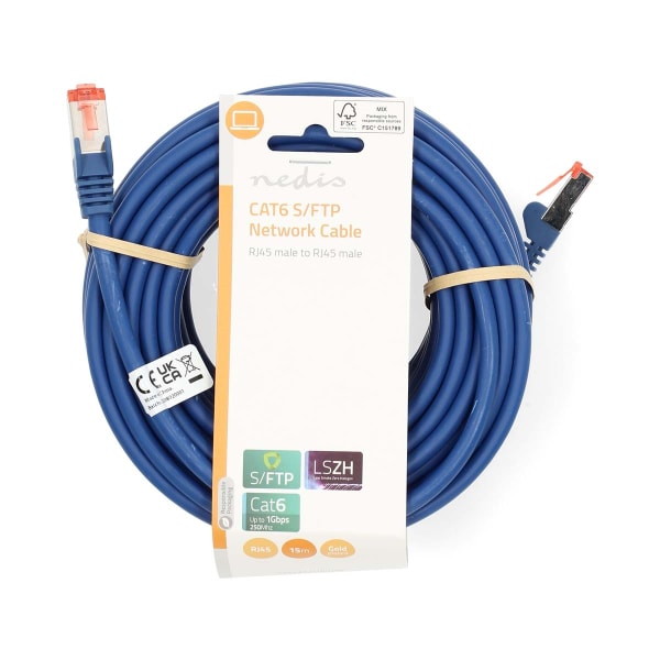 CAT6 Verkkokaapeli | RJ45 uros | RJ45 uros | S/FTP | 15.0 m | Pyöreä | LSZH | Sininen | Label