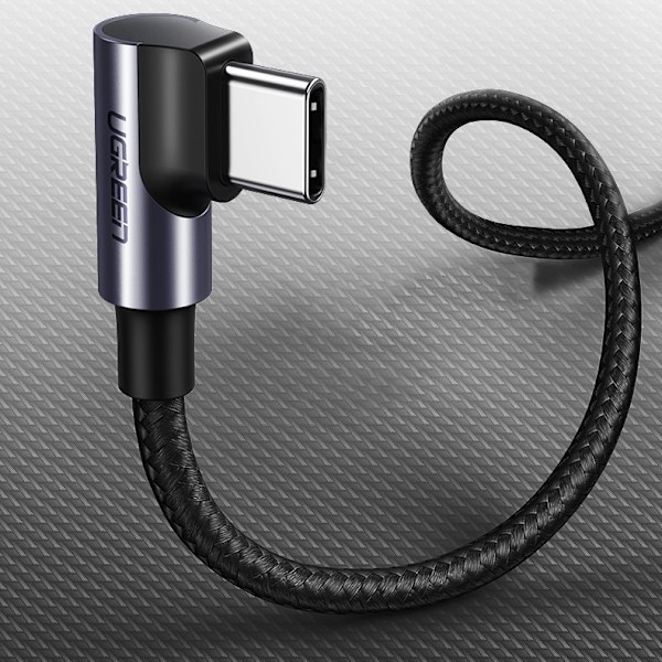 Kulma USB-C-virransyöttökaapeli 60W 20V 3A 2m musta ja harmaa