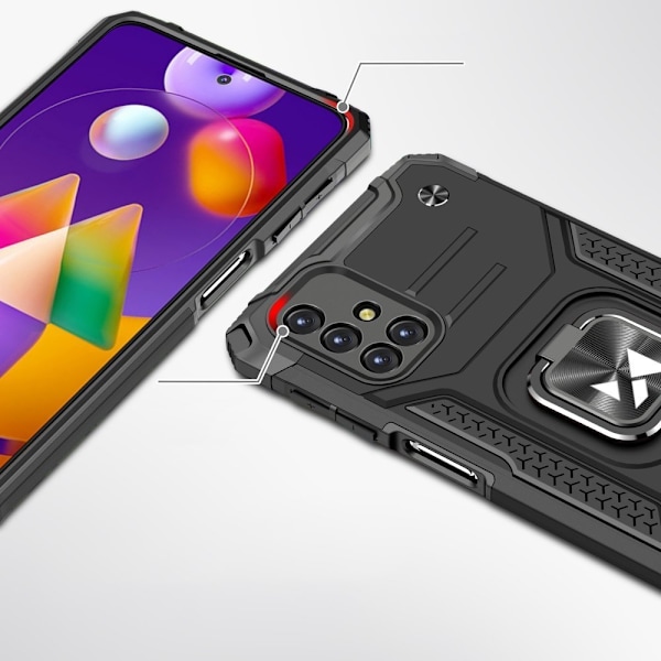 Panssaroitu hybridikotelo Samsung Galaxy M31s + Ring Armor magneettitelineelle, hopea