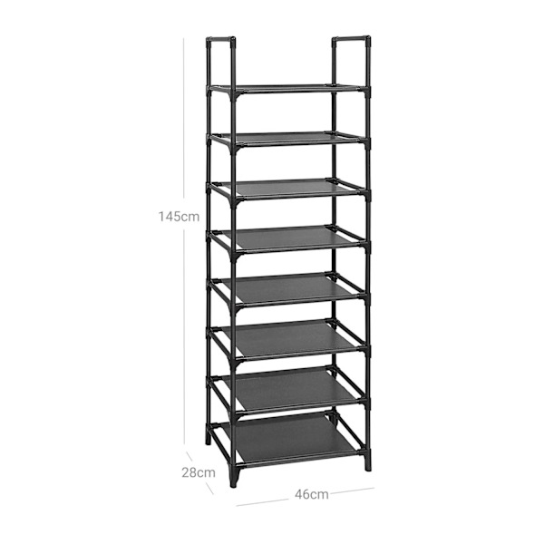 8-lags skostativ, skohylde, skoopbevaringsorgan, pladsbesparende, 28 x 46 x 145 cm, metalstel