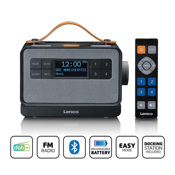 Bærbar DAB+ radio med Bluetooth, Easy Mode, sort