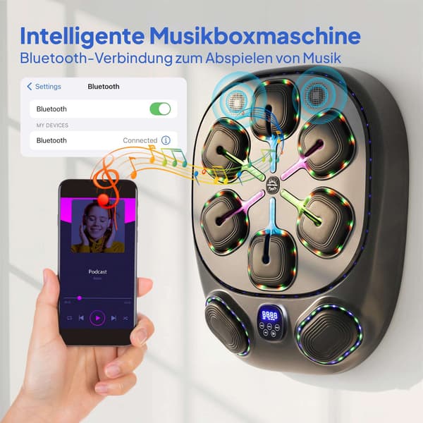 Musiikkikone LED-valoilla ja Bluetoothilla