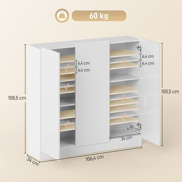 Skoskab, 10 hylder, ventilation, soft-close, hvidt træ