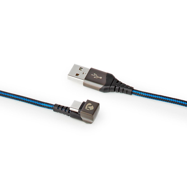 USB kaapeli | USB 2.0 | USB-A Uros | USB-C™ Uros | 480 Mbps | Kullattu | 1.00 m | Pyöreä | Nailon / Punottu | Musta / Sininen | Laatikko kannella ja i