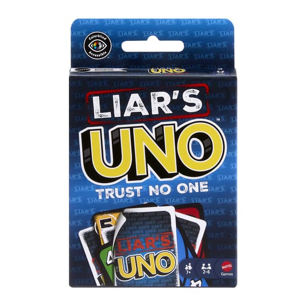 Liar's UNO -korttipeli, 112 korttia, ikä 7+, 2–10 pelaajaa
