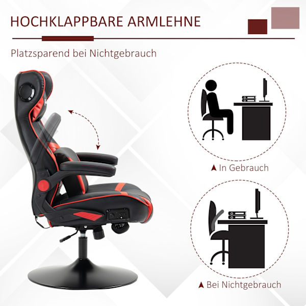 Spelstol Gungfunktion, Höjdjusterbar, Ergonomisk, Högtalare, Svank-/Nackstöd, Konstläder
