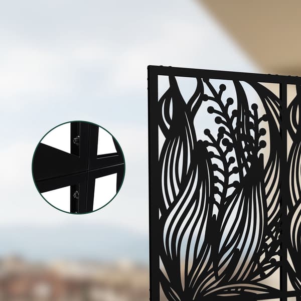 Sort metalskærm til haven – Leaf Design