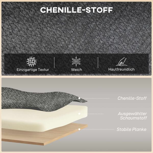 2-istuttava chenille-sohva, siipiselkänoja, kumipuujalat, harmaa