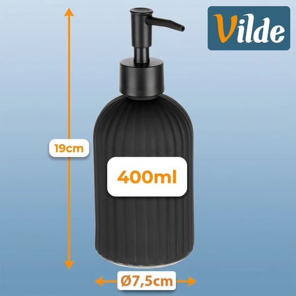 Sort sæbedispenser i glas, 400 ml kapacitet