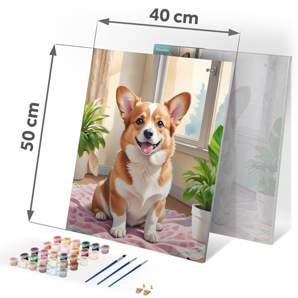 Maleri efter tal 40x50 cm Massido Corgi hund