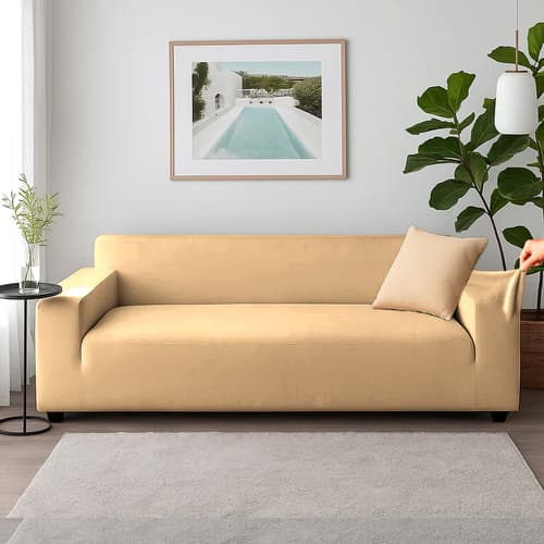 Beige sofföverdrag, töjbart, 190-230cm