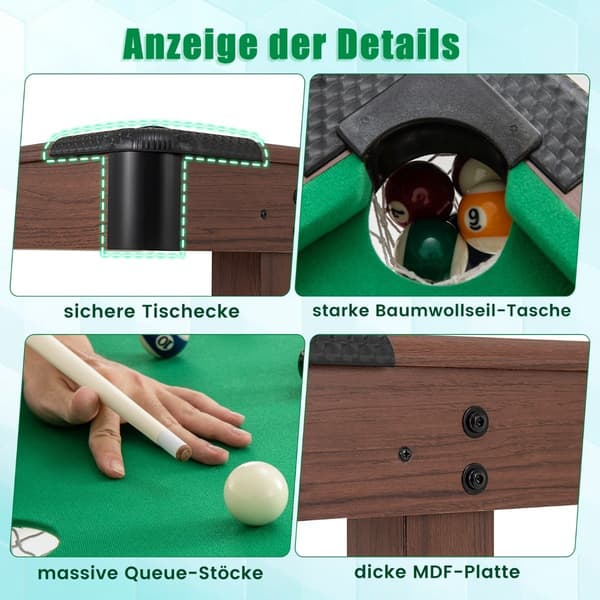 Poolbord af træ med tilbehør, 122 cm – Grøn filt